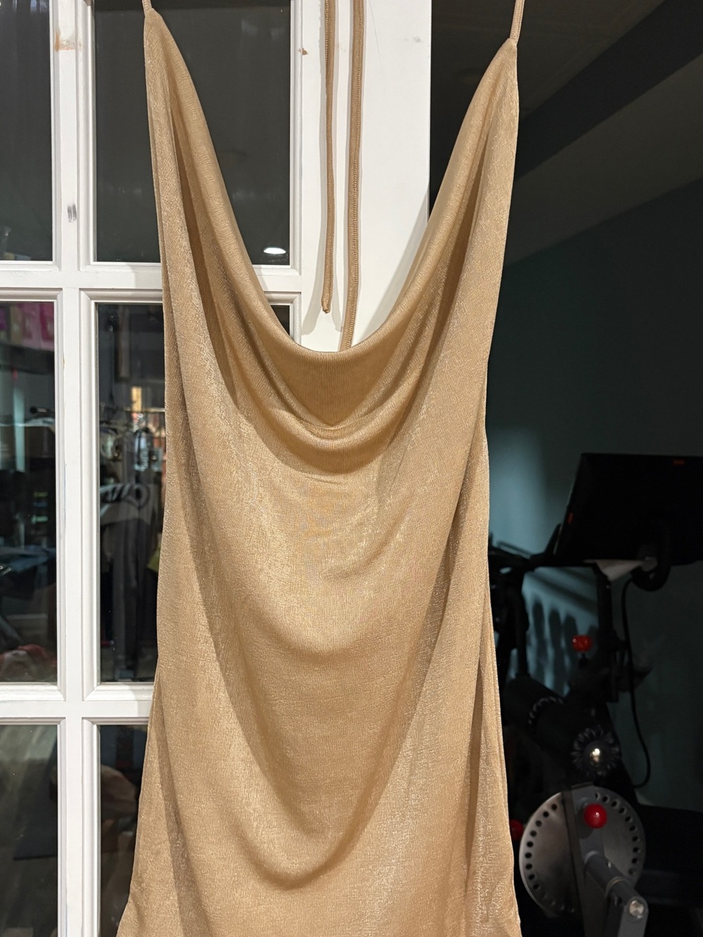 Fiesta Gold Cowl Neck Open back minidress